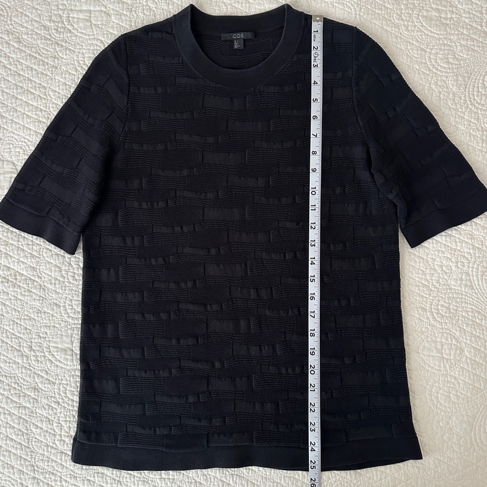 COS Black Irregular-Stitch Textured Knit Top Tee Cotton Women’s Small - Picture 7 of 13